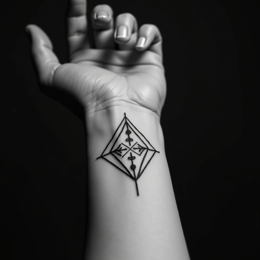 Geometric Lettering Wrist Tattoos in Grayscale: Inspiring Words