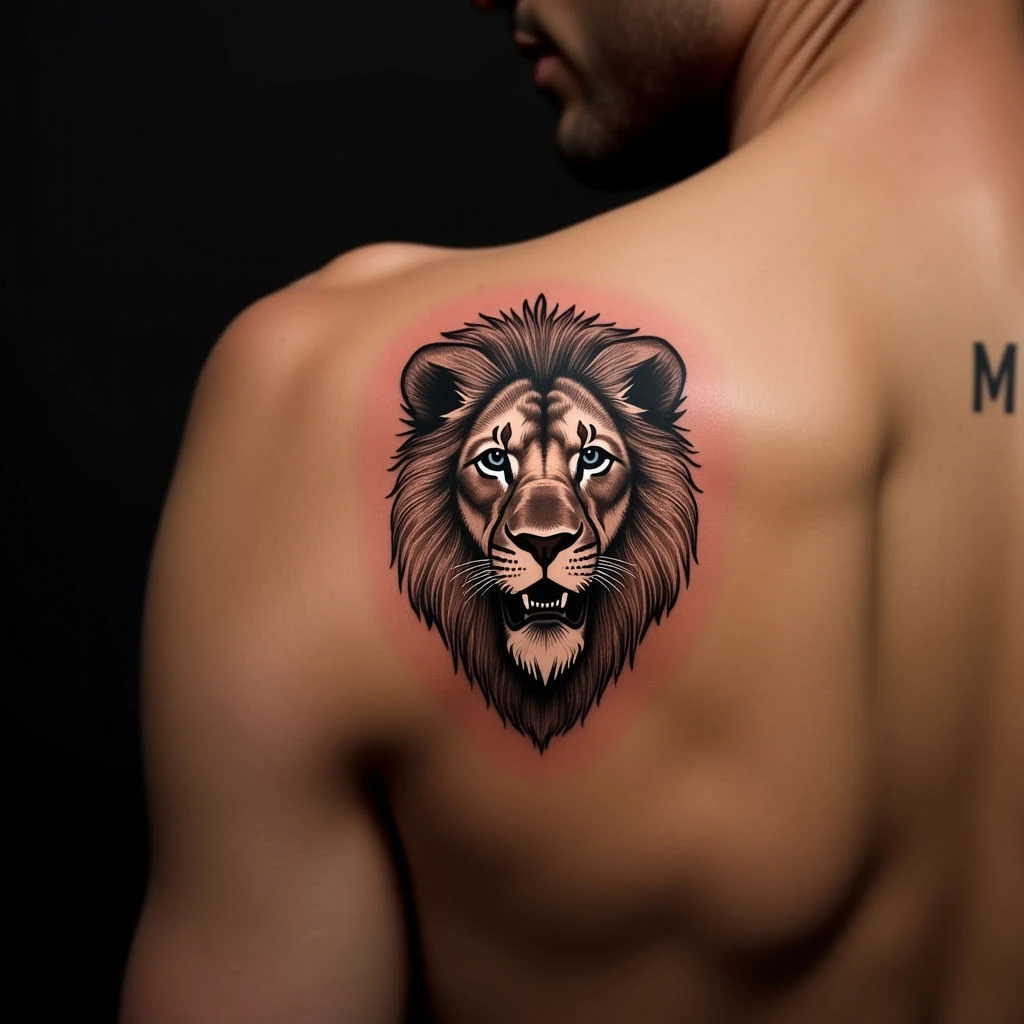 Roaring Geometric Lion Finger Tattoos: Bold Orange Designs