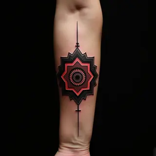 Striking Black and Red Mandala Forearm Tattoos for Men