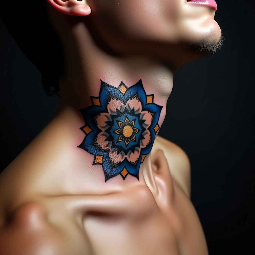 Small & Simple Mandala Neck Tattoos for Guys