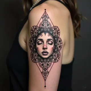 Geometric Mandala Face Tattoo Design