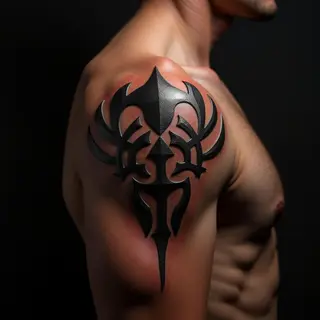 Gothic Geometric Shoulder Tattoos for Men in Metallic Colors