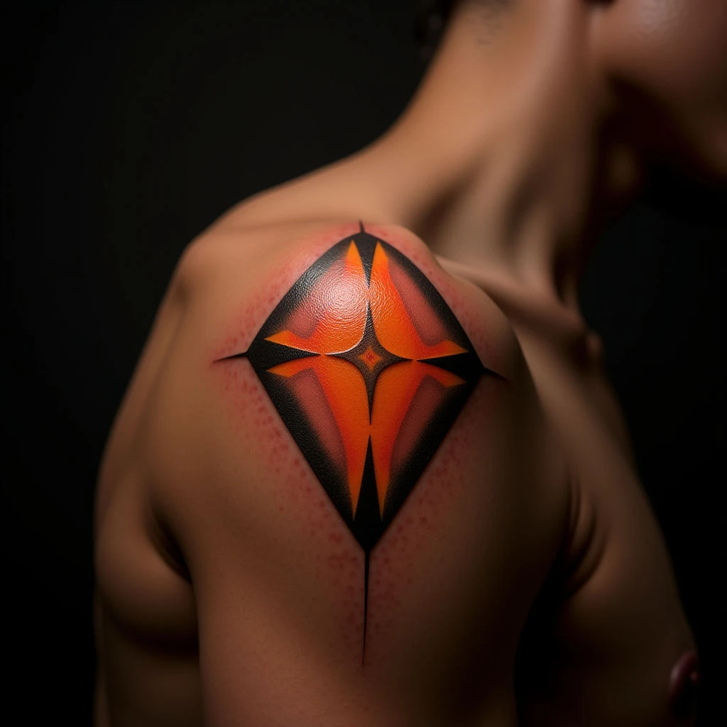 Orange Micro-Realism Geometric Tattoo for Women's Shoulder