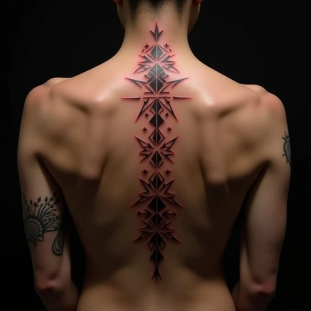 Geometric Mom & Daughter Tattoo Designs for the Spine