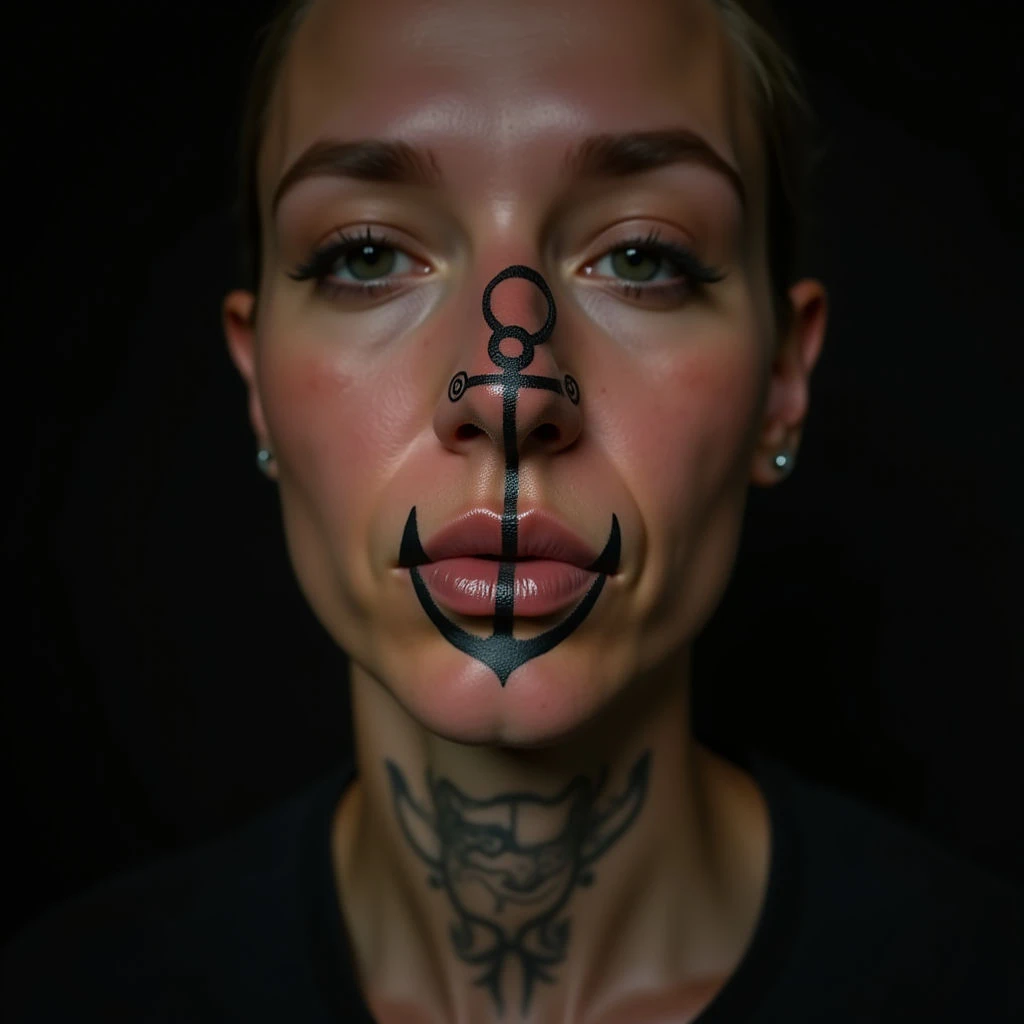 Geometric Nautical Face Tattoos: Anchors, Waves & Meaningful Lettering