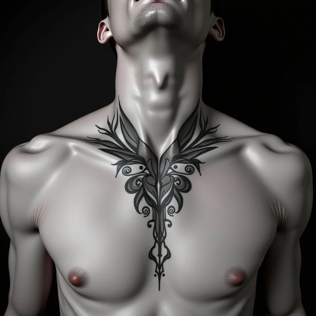Subtle Mom Tattoo on Neck for Men: Geometric Realism Design
