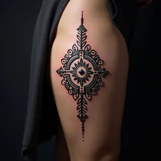 Bold Geometric Neo-Traditional Thigh Tattoos for a Stunning Look