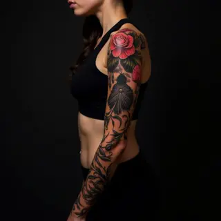 Bold Old School Stomach Sleeve Tattoos for Women - Geometric Art