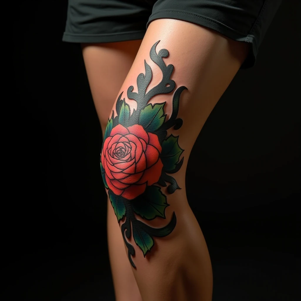 Bold Knee Tattoos for Men: Oriental Geometric Designs