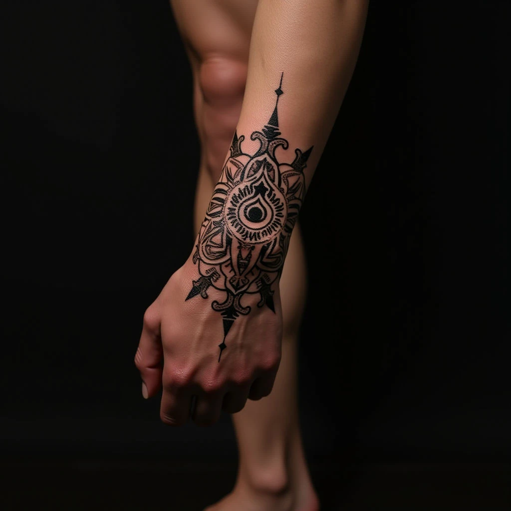 Copper Oriental Geometric Leg Tattoos: Inspiring Designs