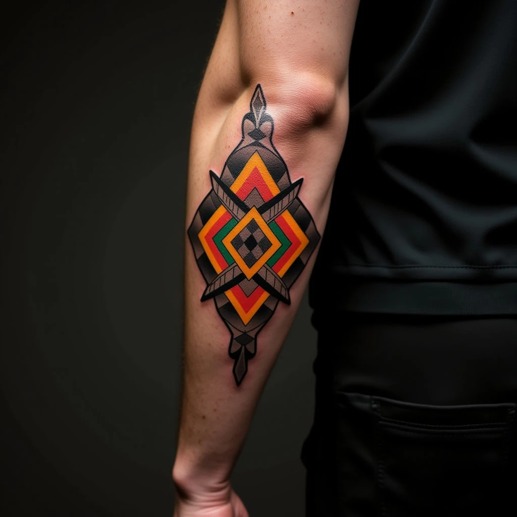 Bold Geometric Ornamental Calf Tattoo for Boys