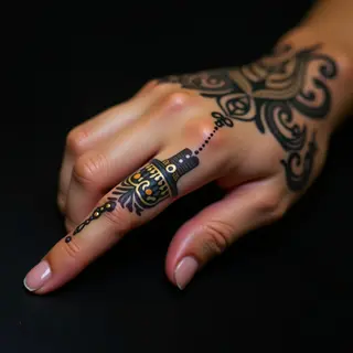 Intricate Ornamental Finger Tattoos in Bronze
