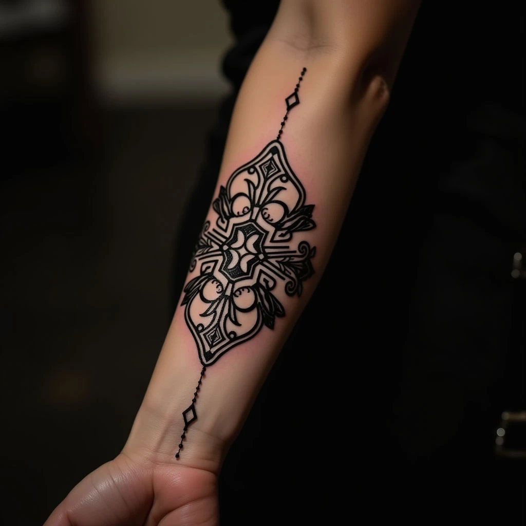 Unique Ornamental Forearm Tattoos for Girls - Black Ink Designs