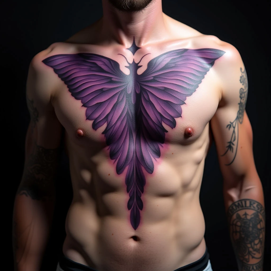 Majestic Ribcage Geometric Tattoo Design in Purple