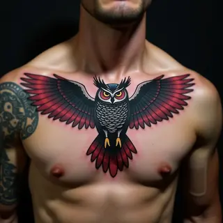 Simple Geometric Owl Tattoo Ideas for Collarbones