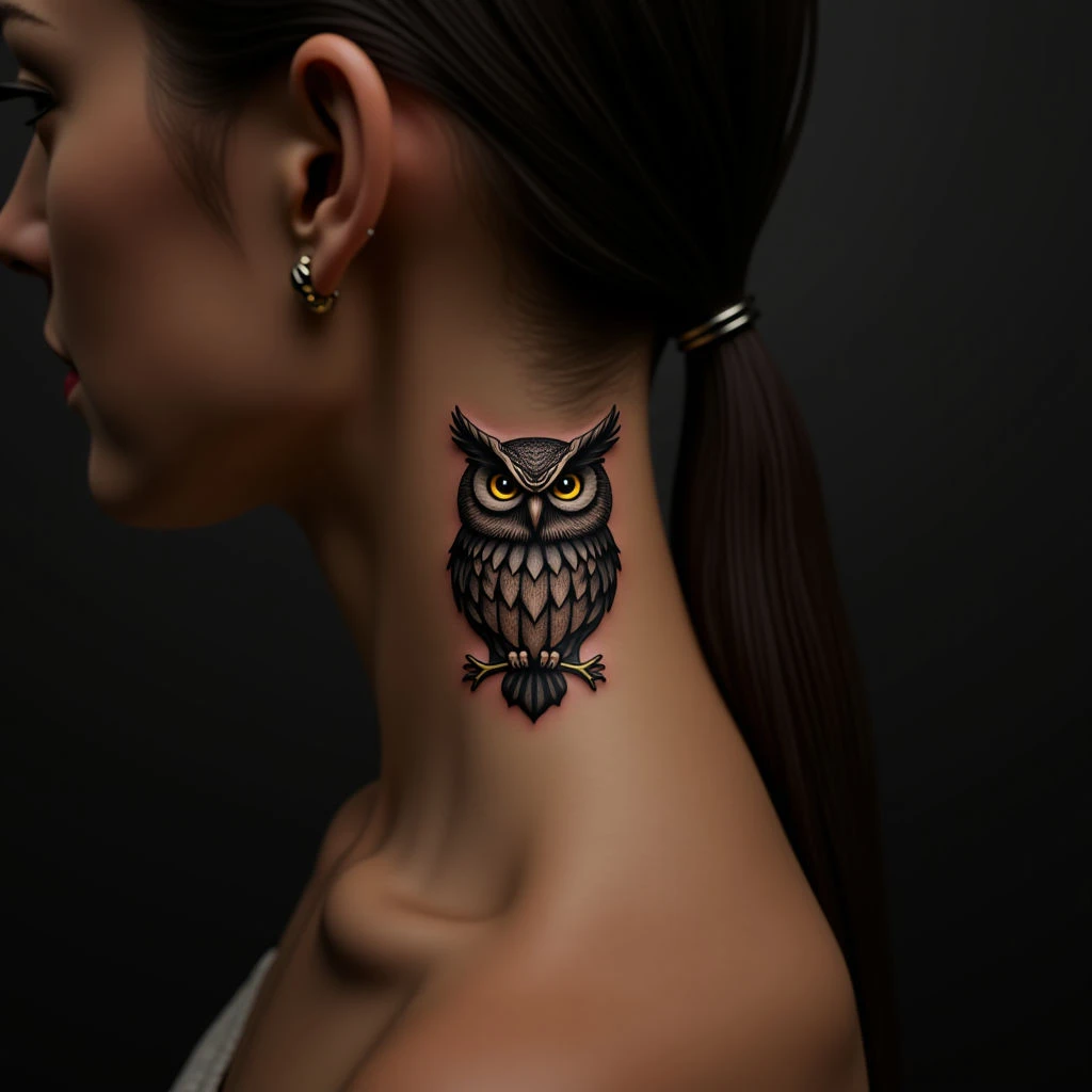 Simple Gold Owl Tattoos for Women – Behind the Ear Inspiration