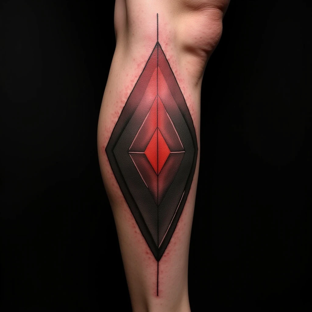 Cool Geometric Calf Tattoos for Men: Red Accent Designs