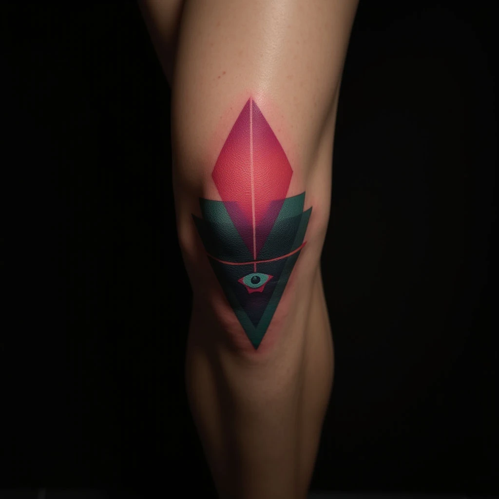 Neon Geometric Knee Tattoos: XXL Realism Designs