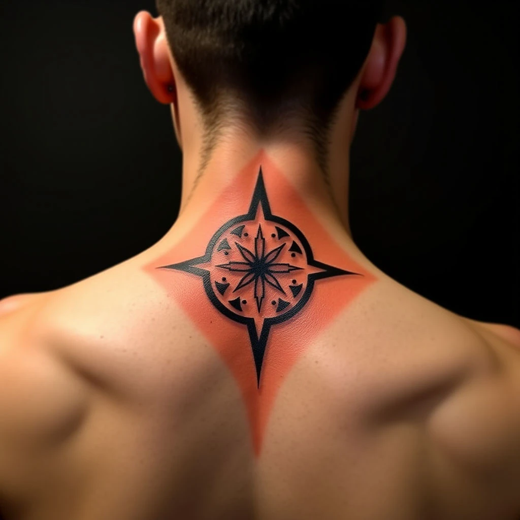 Small Geometric Neck Tattoos for Men: Orange Realism Inspiration