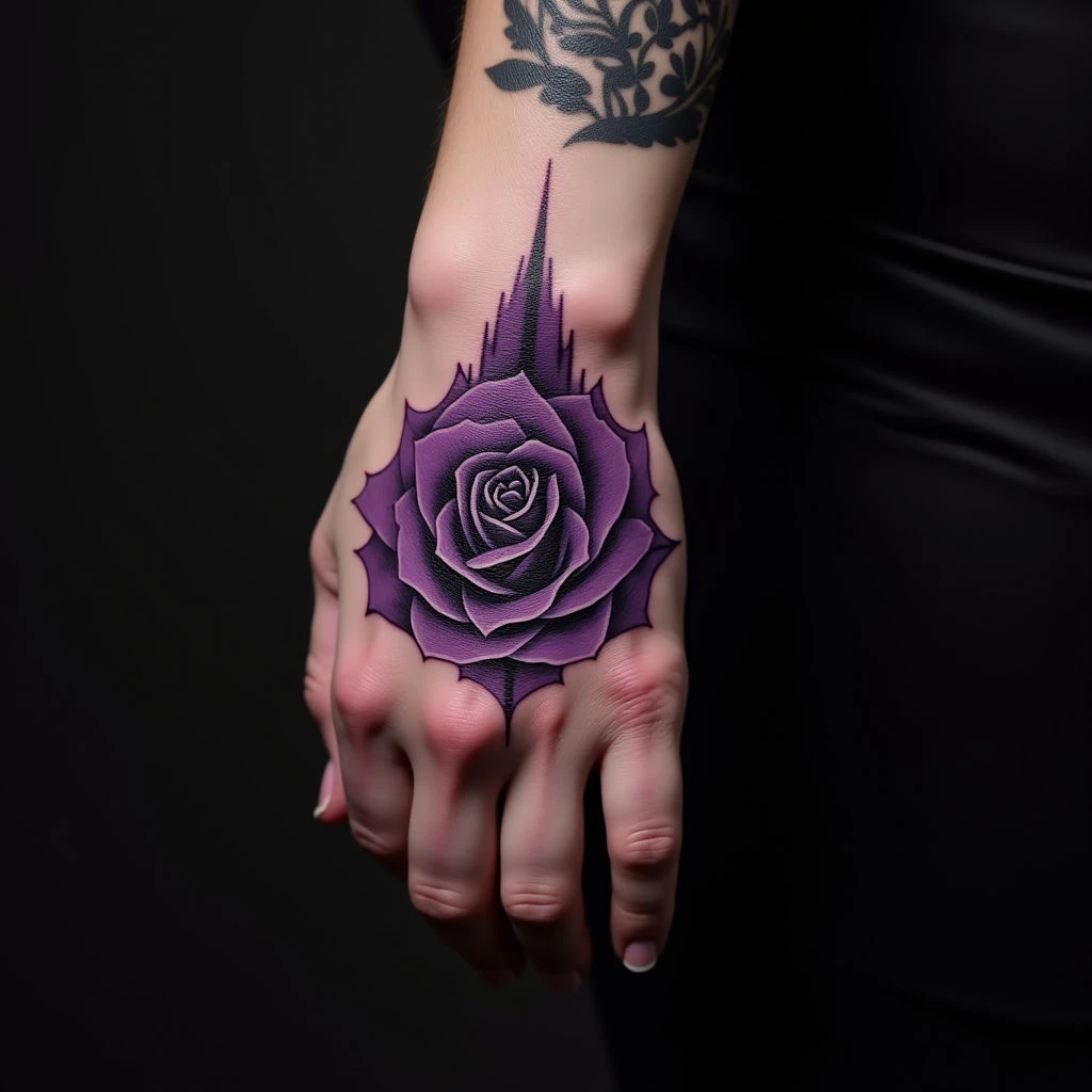 Create Your Own Purple Geometric Realism Hand Tattoo Design Free