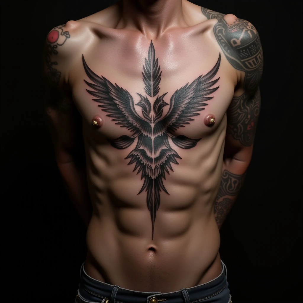 XXL Ribcage Geometric Tattoo for Men: A White Realism Masterpiece