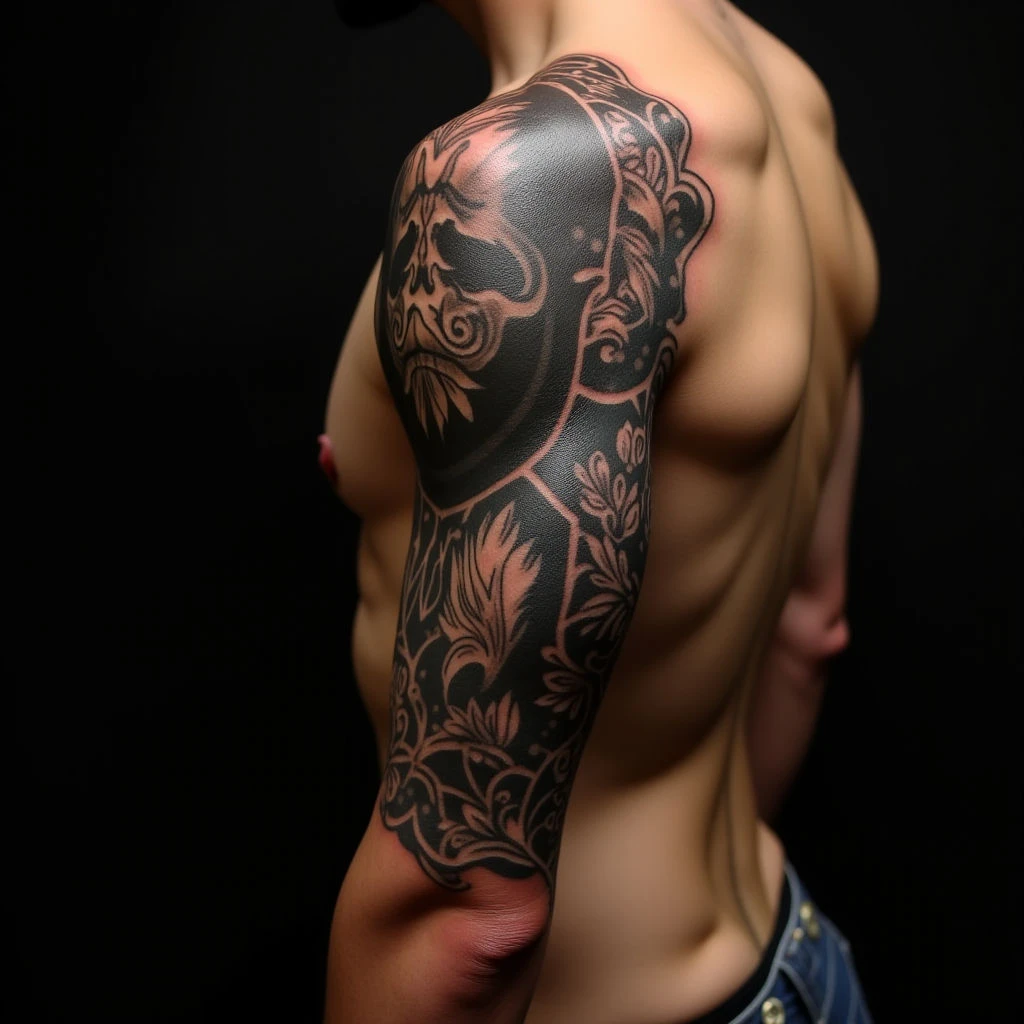 Geometric Ribcage Sleeve Tattoos for Men: Bold Copper Designs