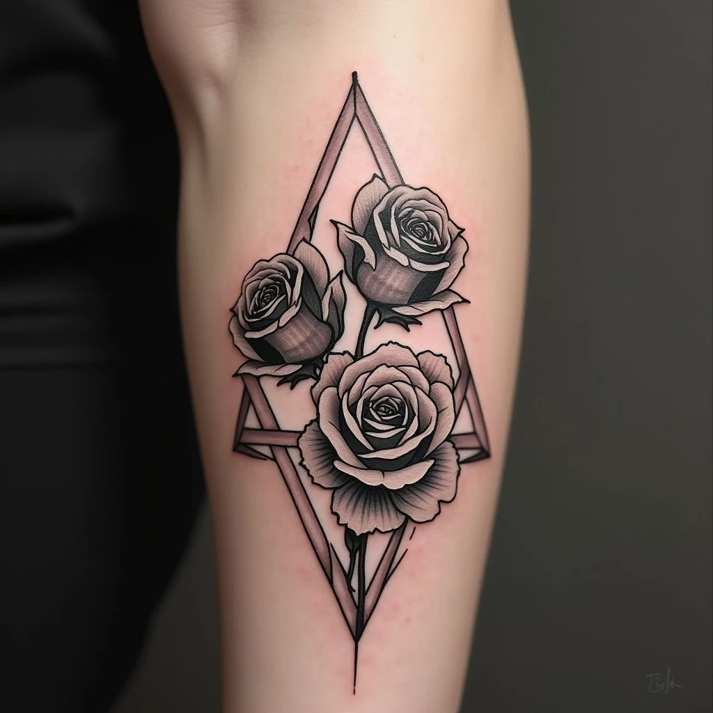 Geometric Rose Tattoo Design Inspiration