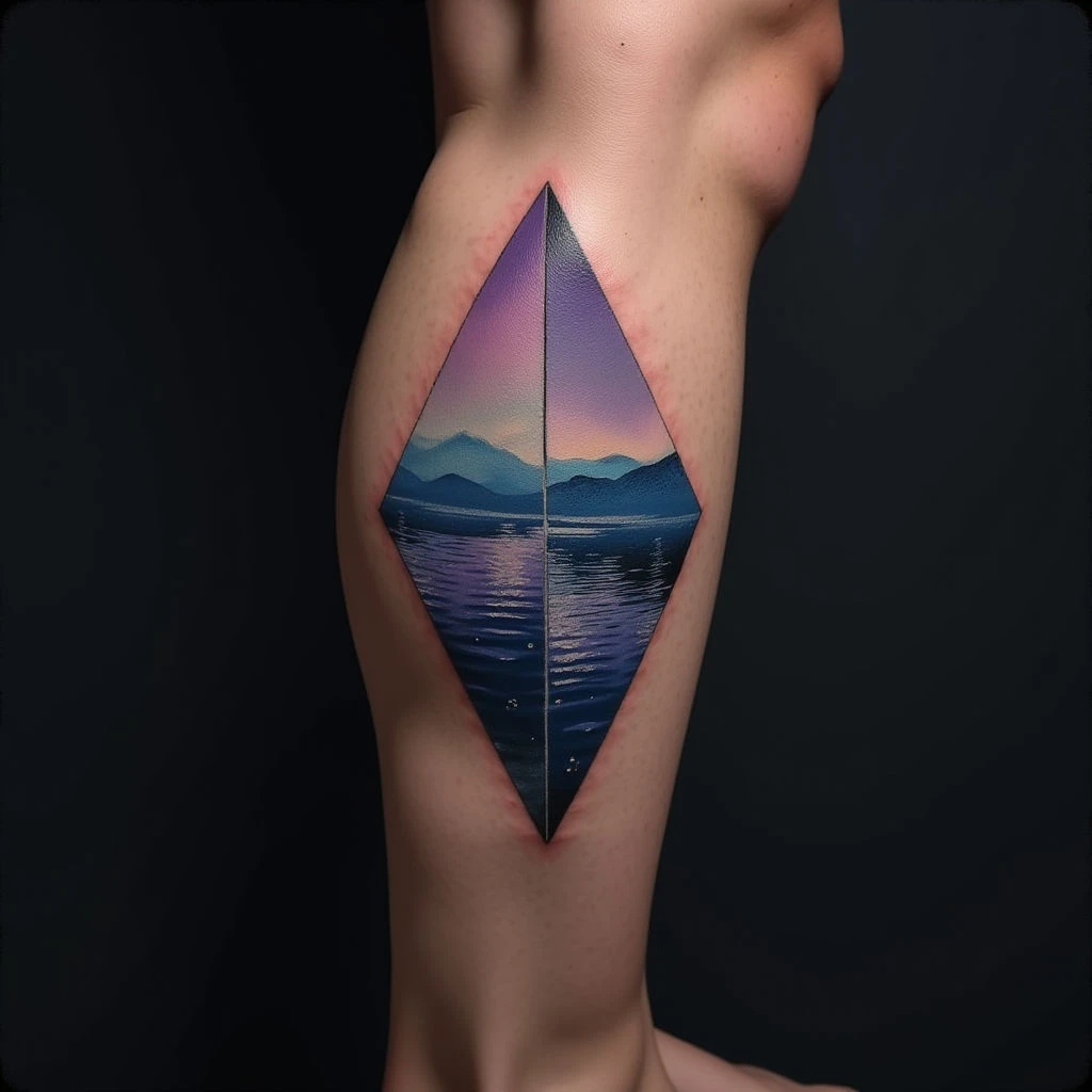 Geometric Sea Life Calf Tattoos: Blue & Purple Designs