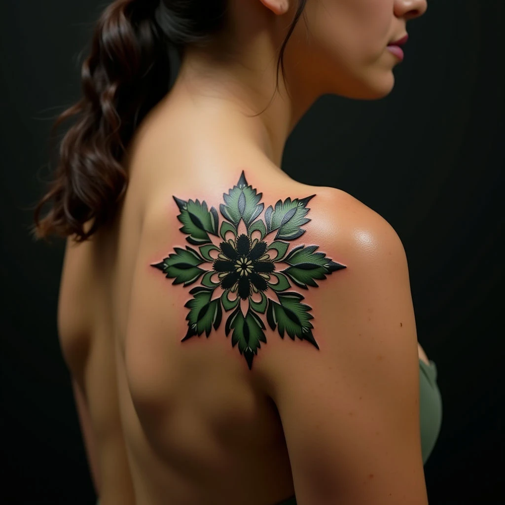 Delicate Henna Shoulder Tattoos: Geometric Micro-Realism Designs