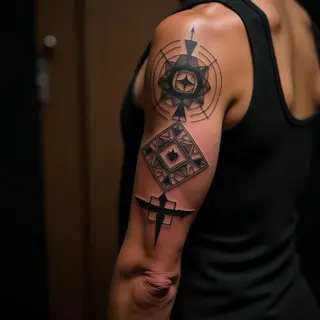Geometric Sleeve Tattoos for Men: Red & Brown Inspiration