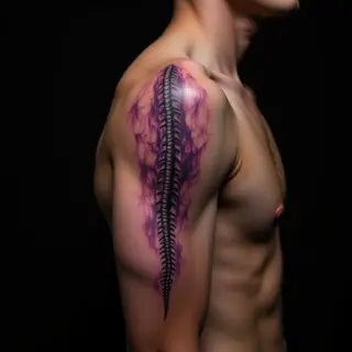 Geometric Spine Tattoos: Purple Black & Grey Designs