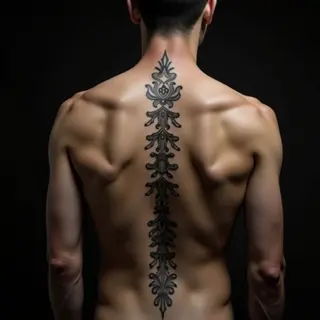 Small Geometric Spine Tattoos for Men with Golden Accents