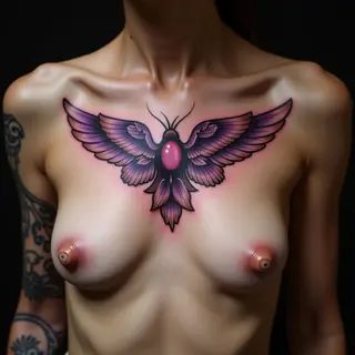 Violet Geometric Sternum Tattoo Ideas for 18 Year Olds