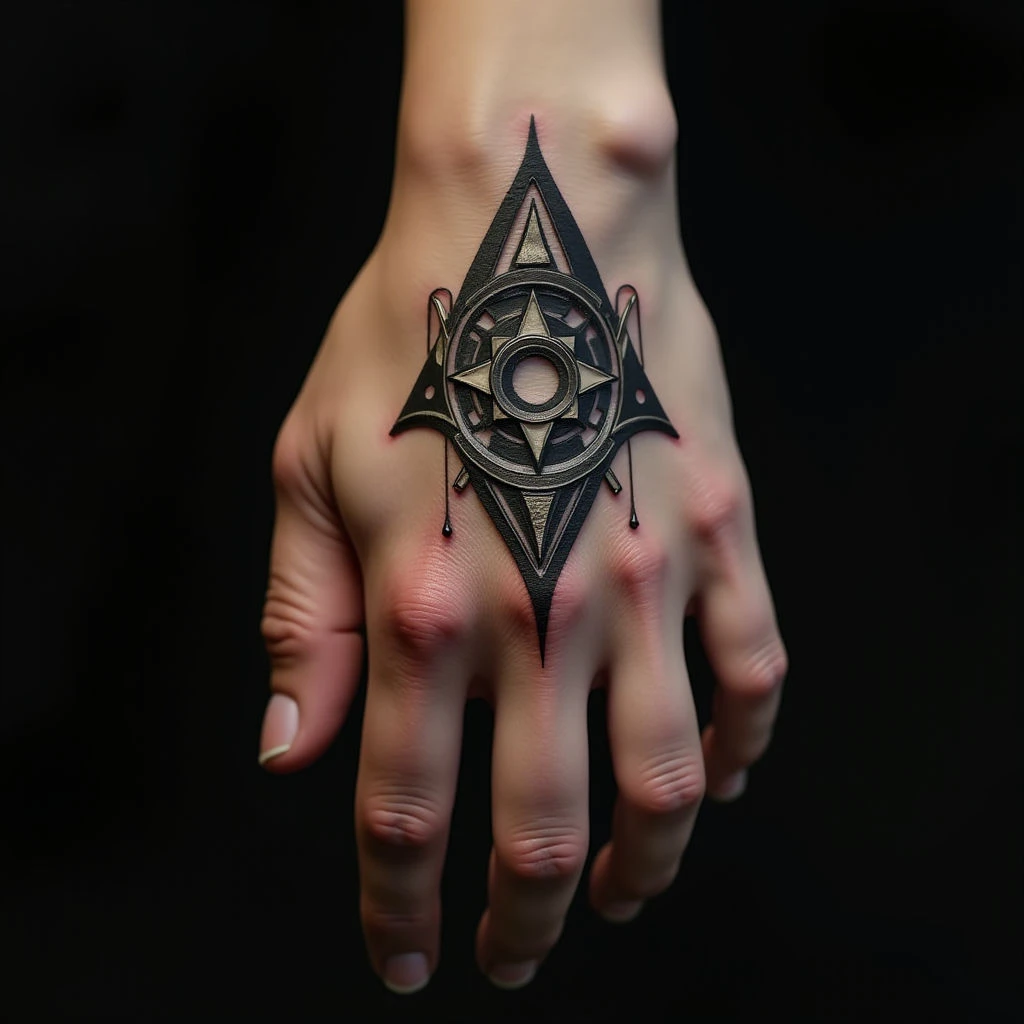 Surreal Geometric Finger Tattoos for Men - Metallic Designs