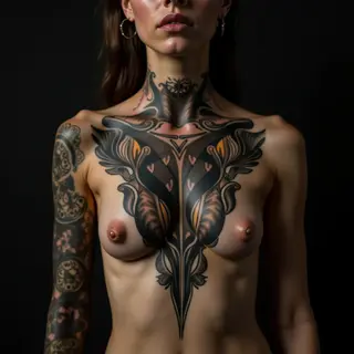 Surreal Geometric Sternum Tattoos for Women