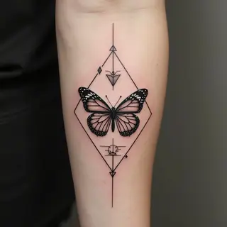 Geometric Butterfly Portrait Memorial Tattoo