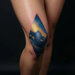 Striking Abstract Knee Tattoo Designs in Blue and Gold