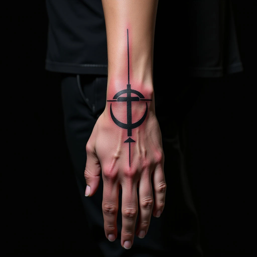 Bold Geometric Head Tattoos for Men: Fine Line Designs in Black & Red