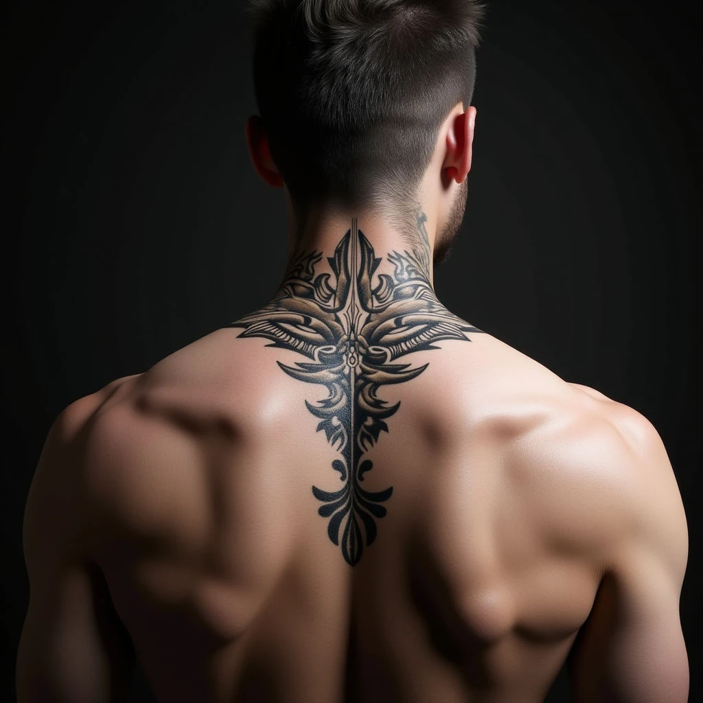 Striking Metallic Geometric Neck Tattoos for Men