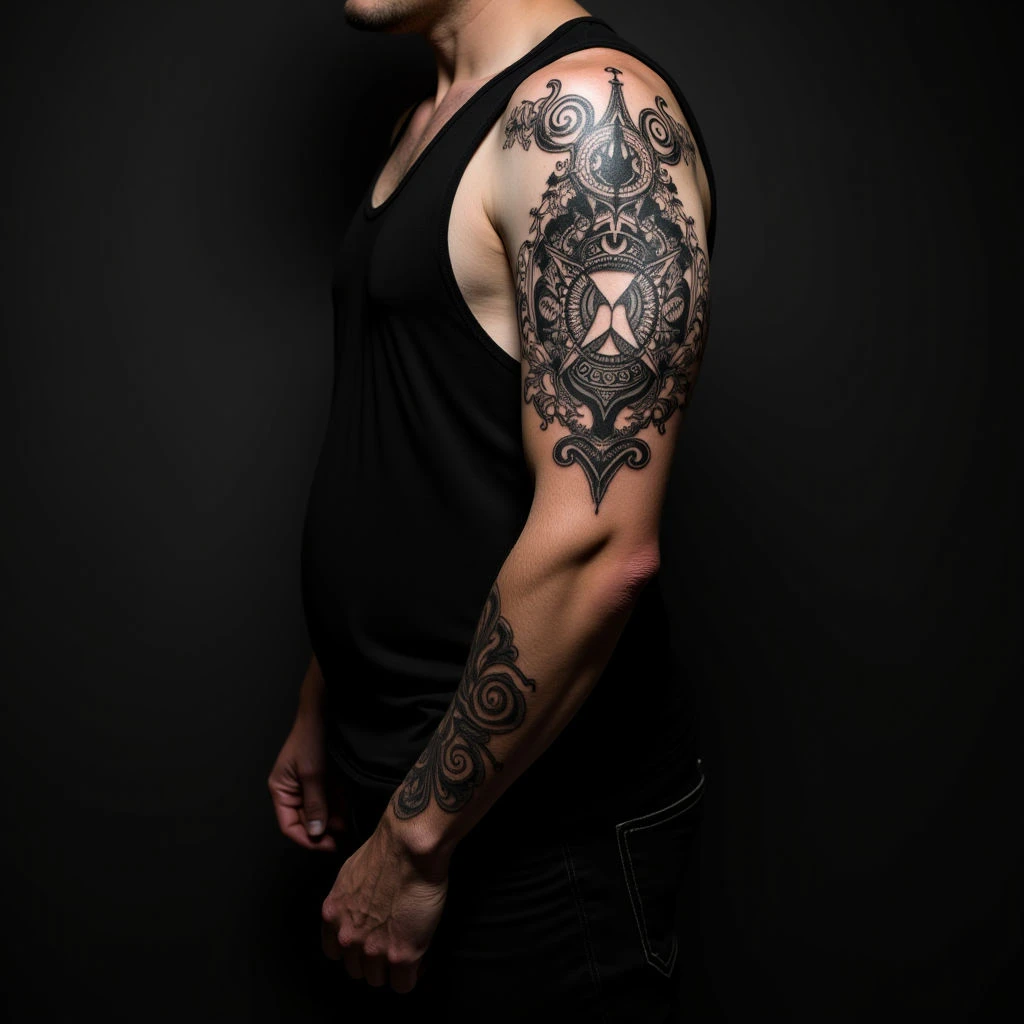 Stunning Geometric Tattoos for the Stomach – Black & Grey Designs