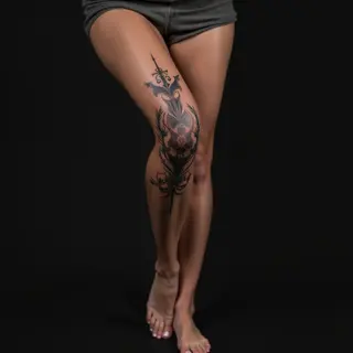 Striking XXL Geometric Knee Tattoos for Women: Realism Designs