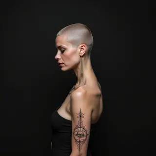 Metallic Minimalist Geometric Head Tattoos for Women