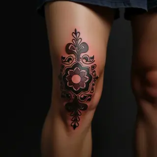 Geometric Knee Tattoo: Old School Brown-Red Inspiration