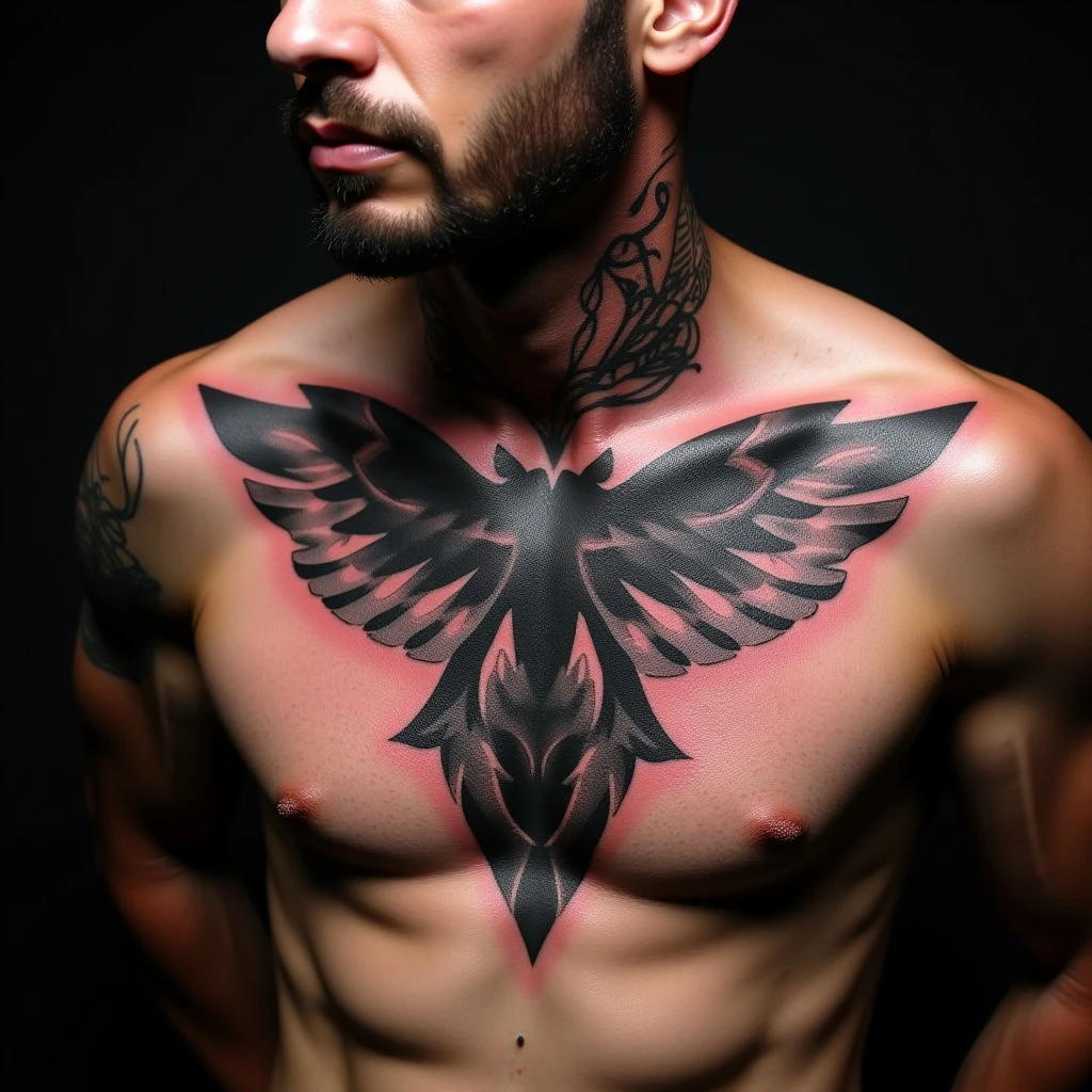 Bold XXL Watercolor Geometric Chest Tattoo Designs for Behind the Ear