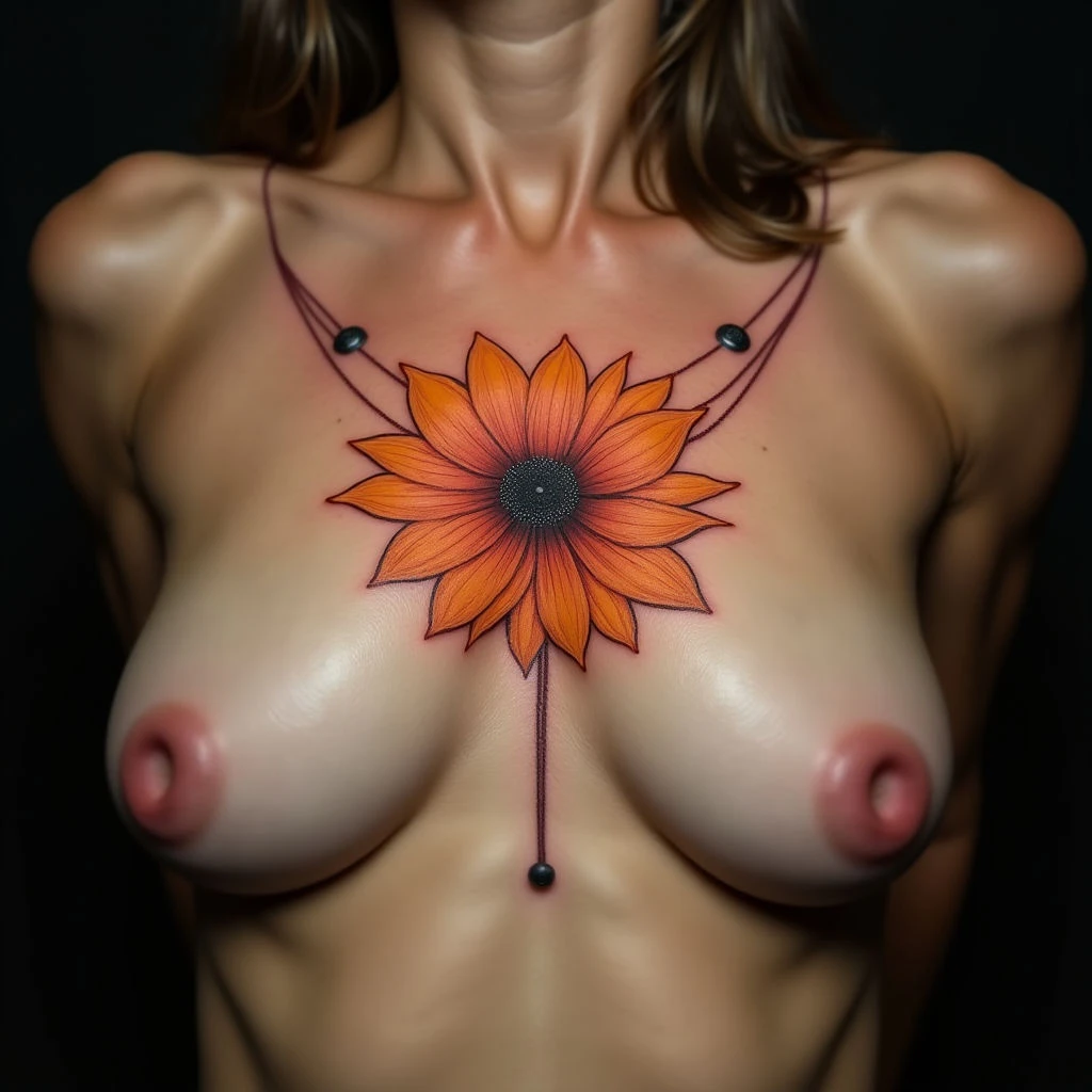 Delicate Watercolor Orange Sternum Tattoos for Women