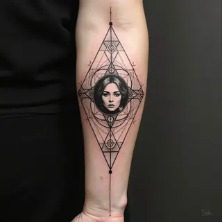 Geometric Forearm Tattoo: Sacred Geometry and Portraiture