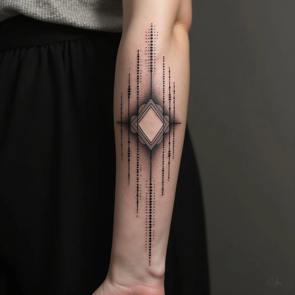 Intricate Geometric Dotwork Sleeve Tattoo