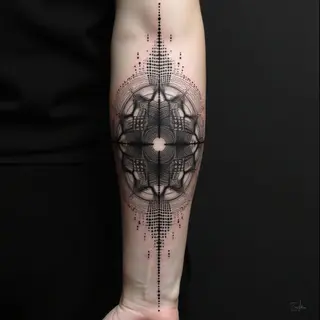 Geometric Dreamscape: A Surreal Forearm Tattoo