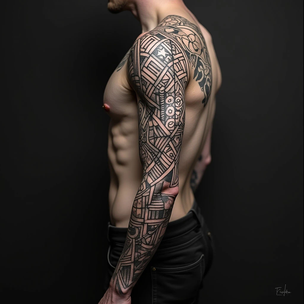 Intricate Geometric Full Sleeve Tattoo