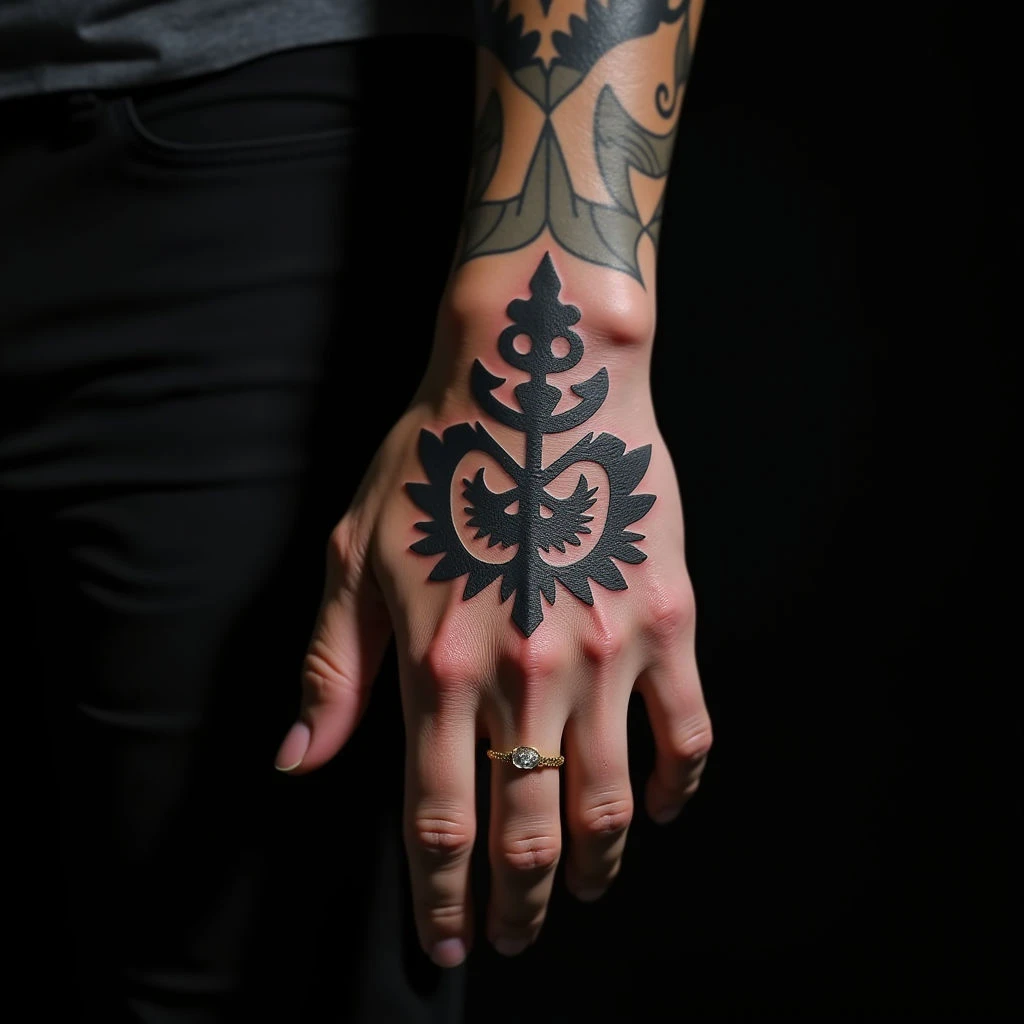 Bold Gold Geometric Hand Tattoos for Men: Old School Inspiration